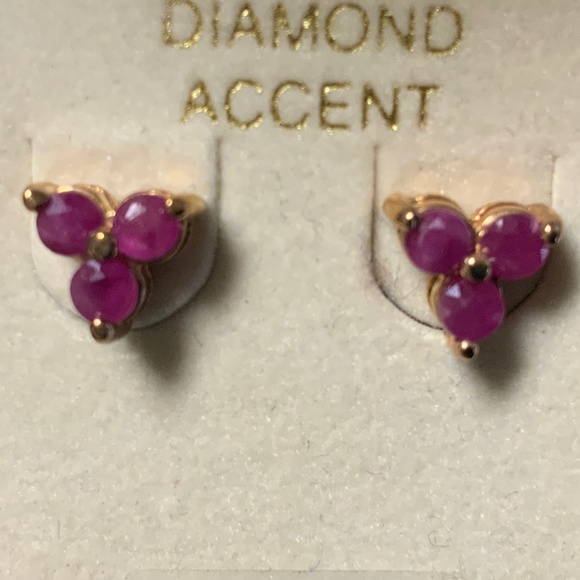 Ruby Earrings with diamond accent - Picture 2 of 3